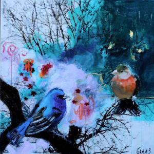 Birds mixed media on canvas 1m10x1m10